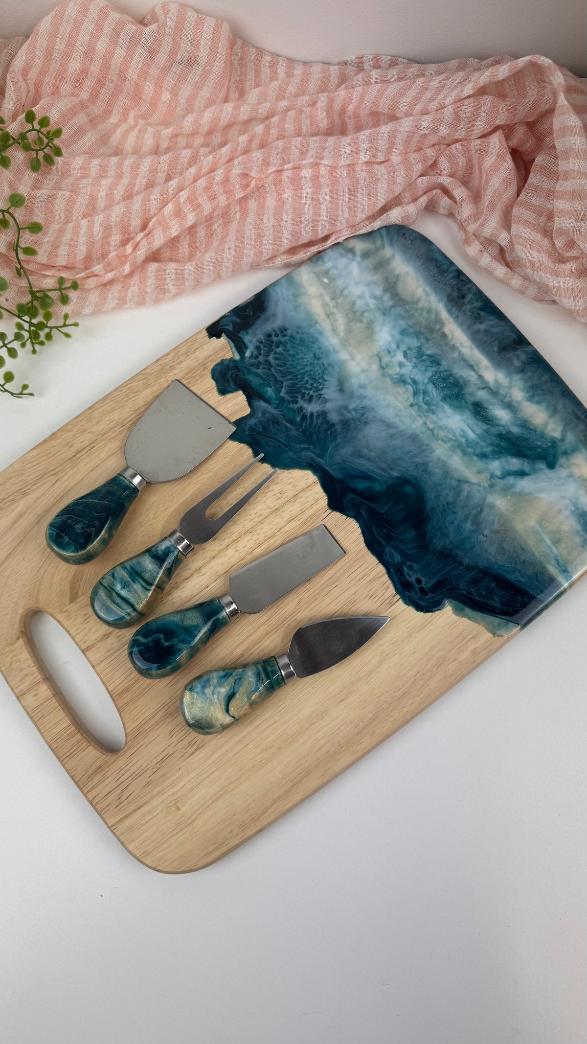 Resin Cheese Board & Knife Set | Stormy Seas & Gold | NZ Made