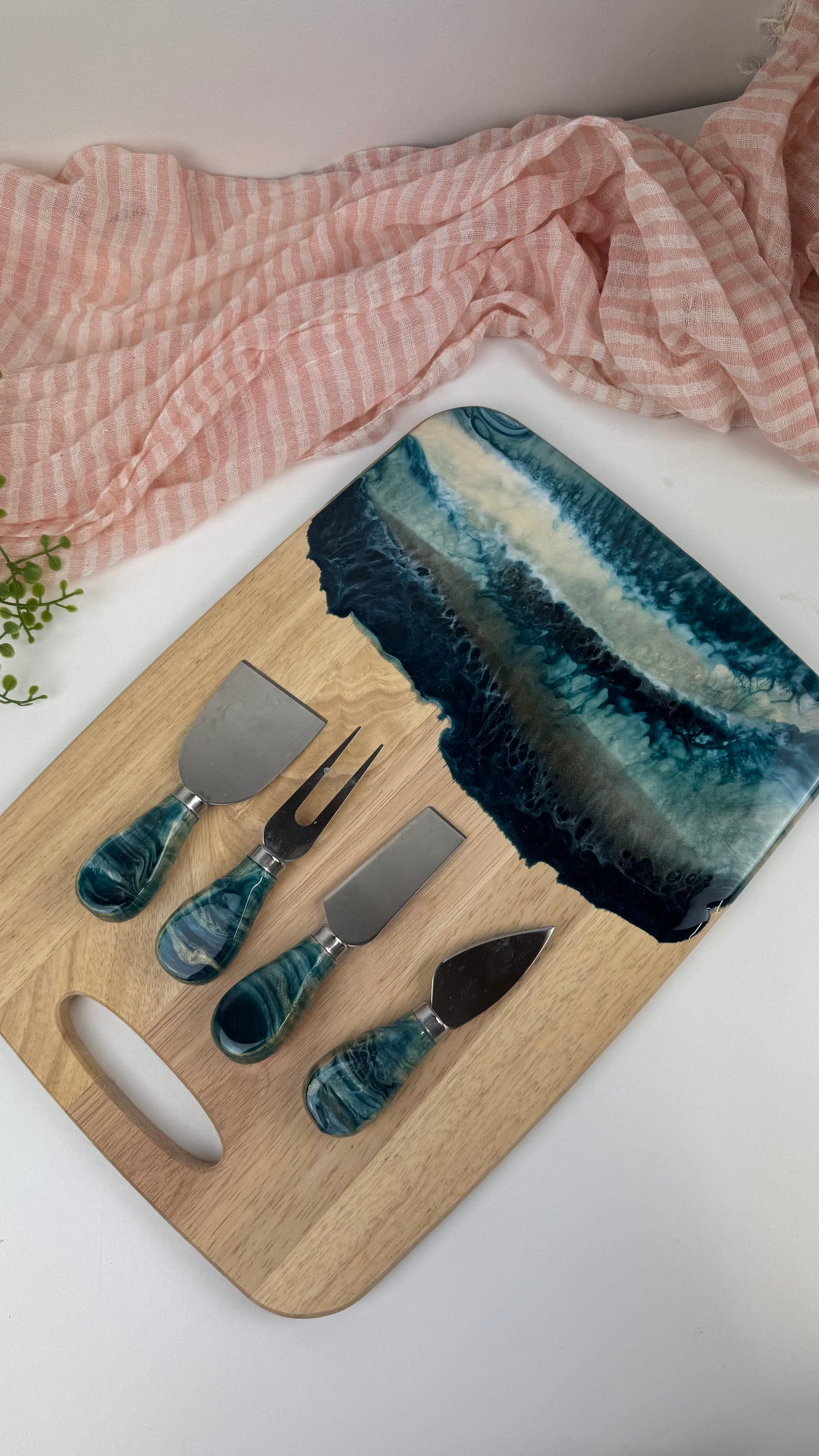 Resin Cheese Board & Knife Set | Stormy Seas & Gold | NZ Made