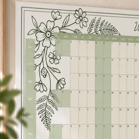 2027 Illustrated Floral Wall Planner – Digital Download