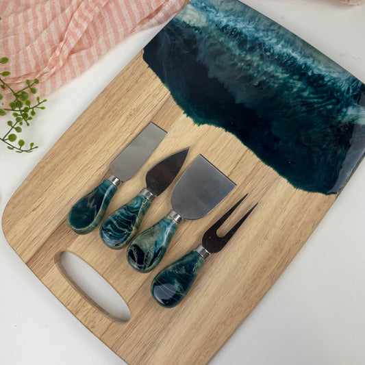 Resin Cheese Board & Knife Set | Stormy Seas & Gold | NZ Made