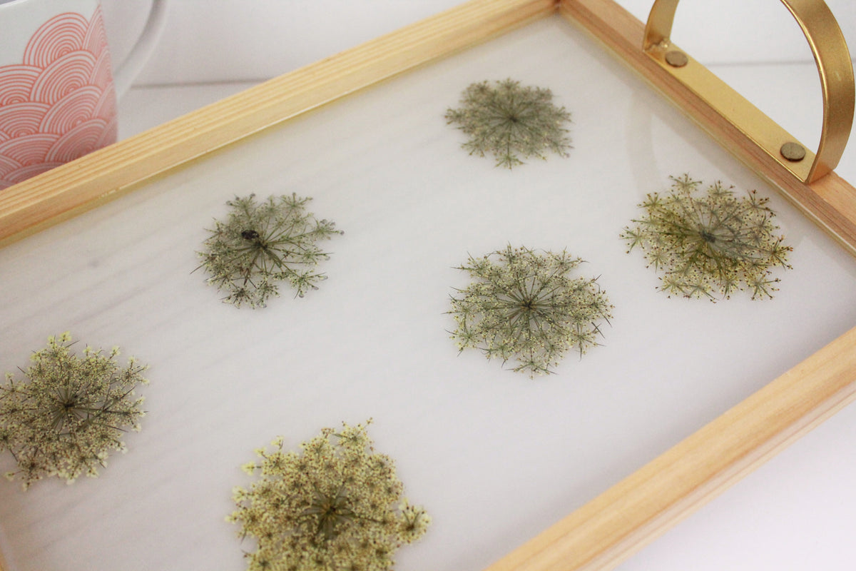 Resin Floral Wooden Tray with Gold Handles | NZ Made