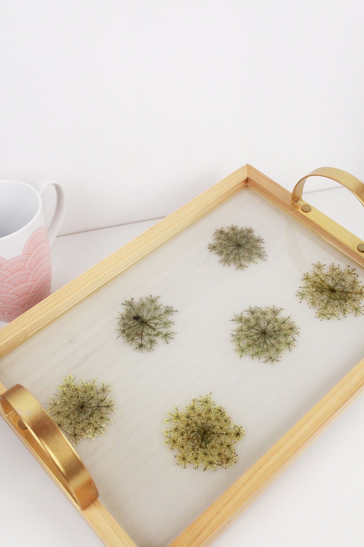 Resin Floral Wooden Tray with Gold Handles | NZ Made